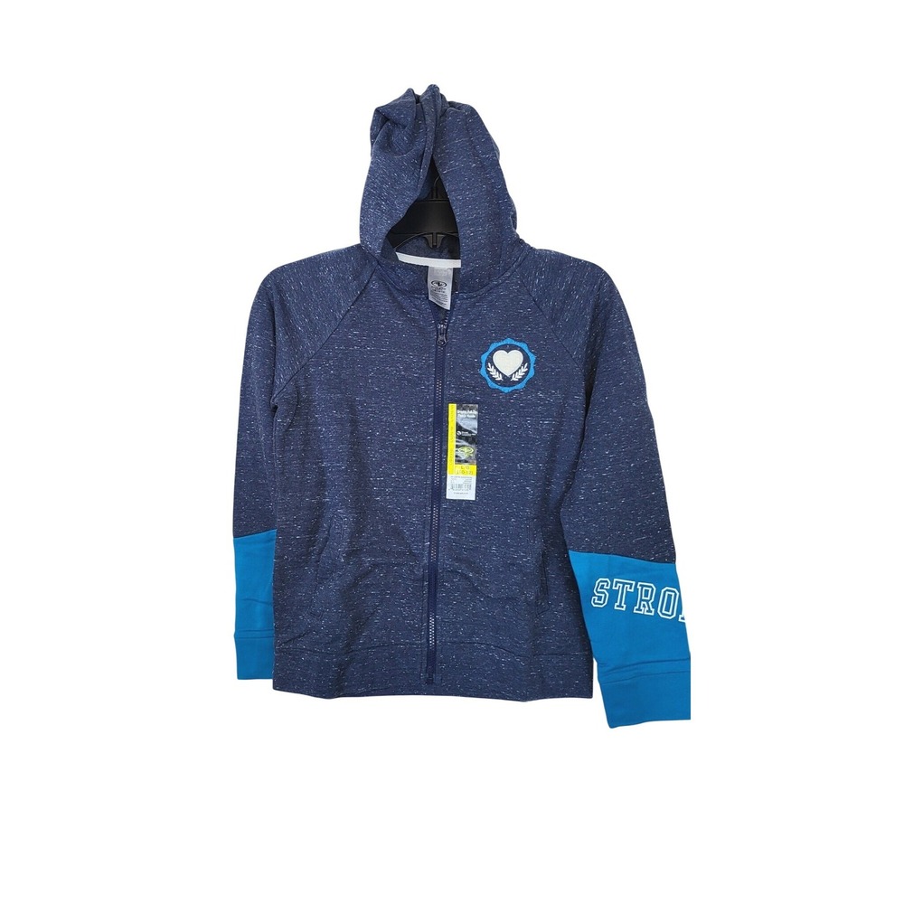 Avia Athletic Works Girls Retro‎ Inspired Blue Fleece Lined Zip Hoodie Large NEW